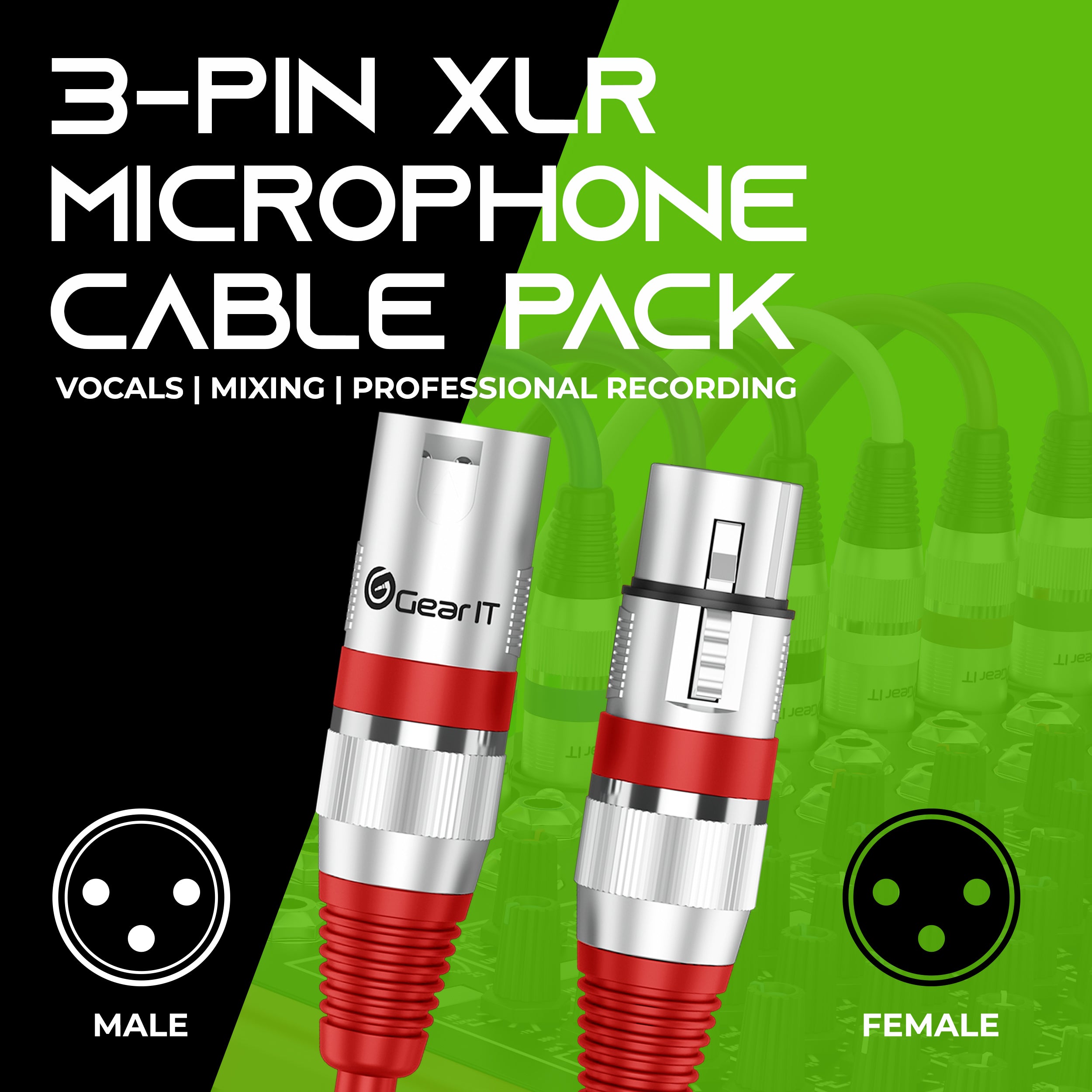 GearIT XLR to XLR Microphone Cable (6 Feet, 10 Pack) XLR Male to Female Mic  Cable 3-Pin Balanced Shielded XLR Cable for Mic Mixer, Recording Studio,  Podcast - Multi Colored, 6Ft, 10 Pack 