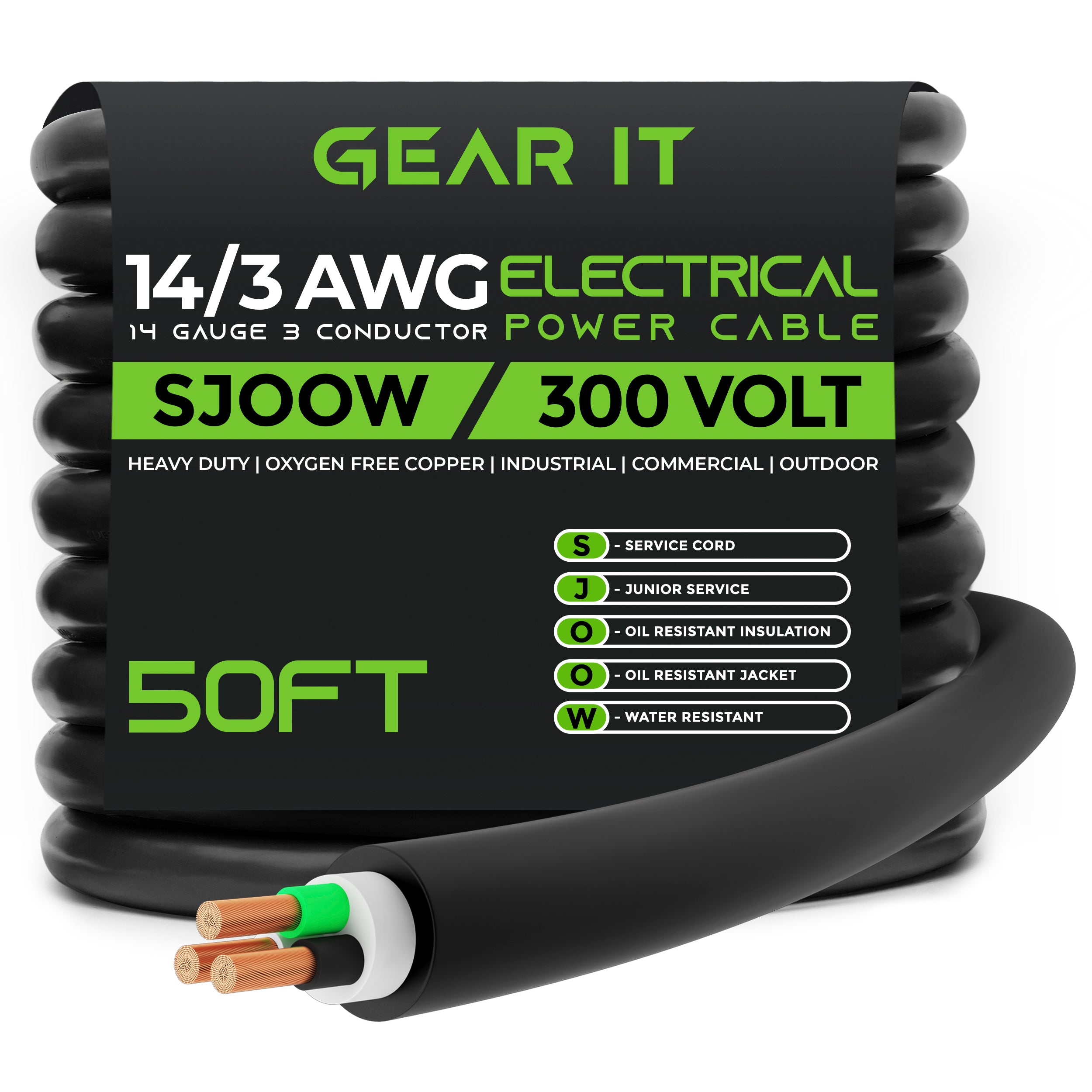 WindyNation 14/3 SJOOW Portable Power Cable - 14 AWG, 3 Conductor, 300V