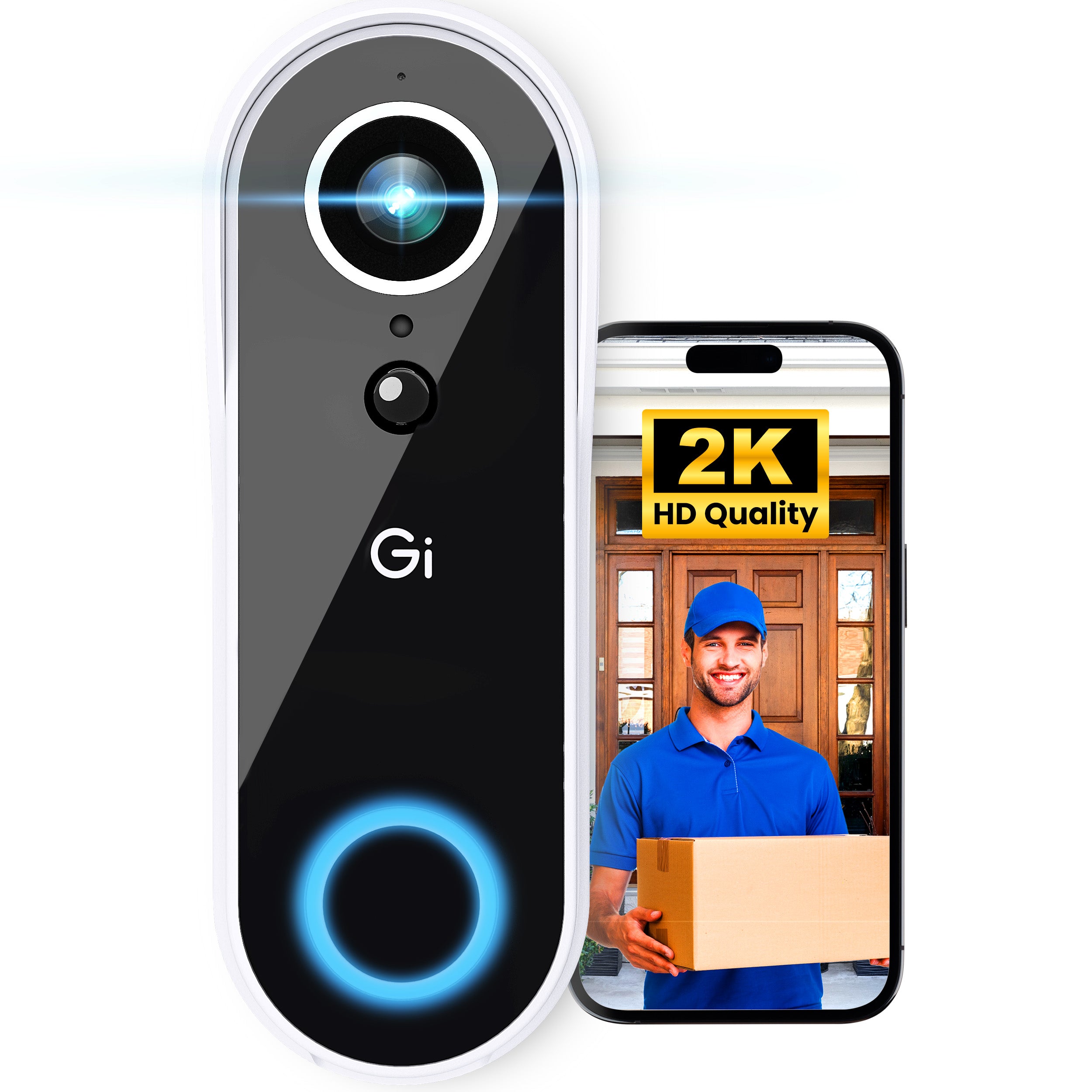 GEARit Smart Video Doorbell Wireless 2K QHD Video Camera IP65 Weat