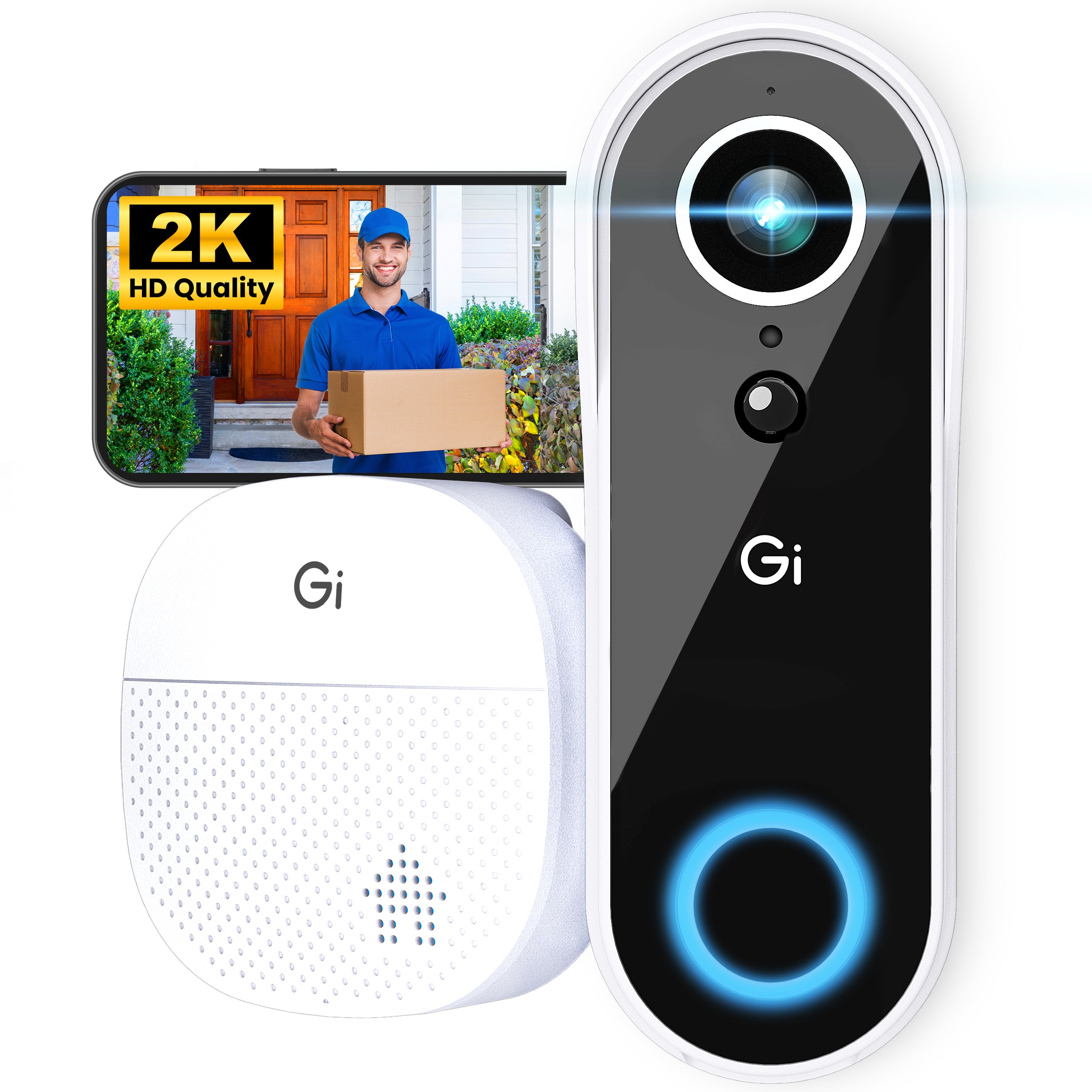 GEARit Smart Video Doorbell with Chime Wireless 2K QHD Video Camera