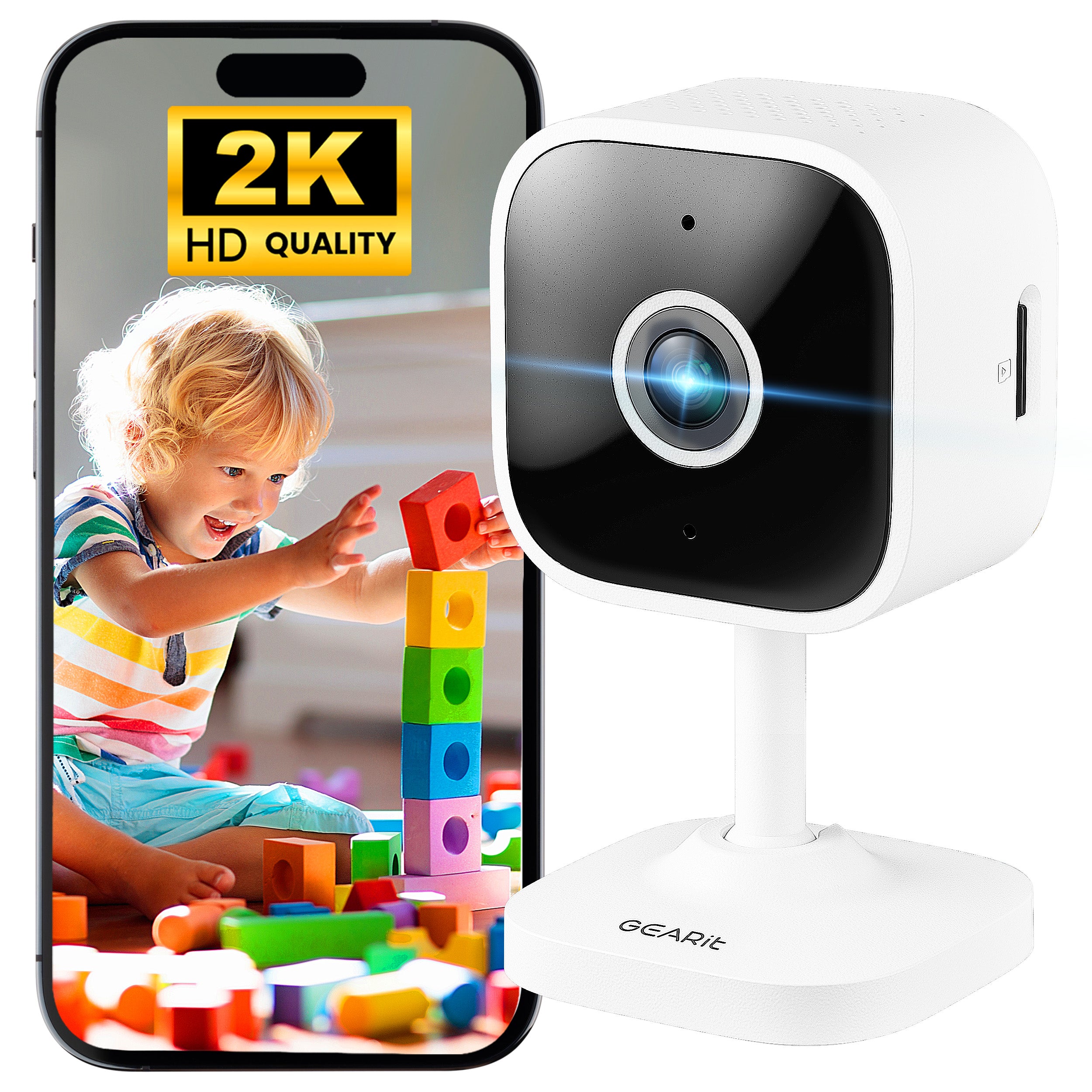 GEARit Wifi Indoor Camera for Baby & Pet Monitor 2K Video,
