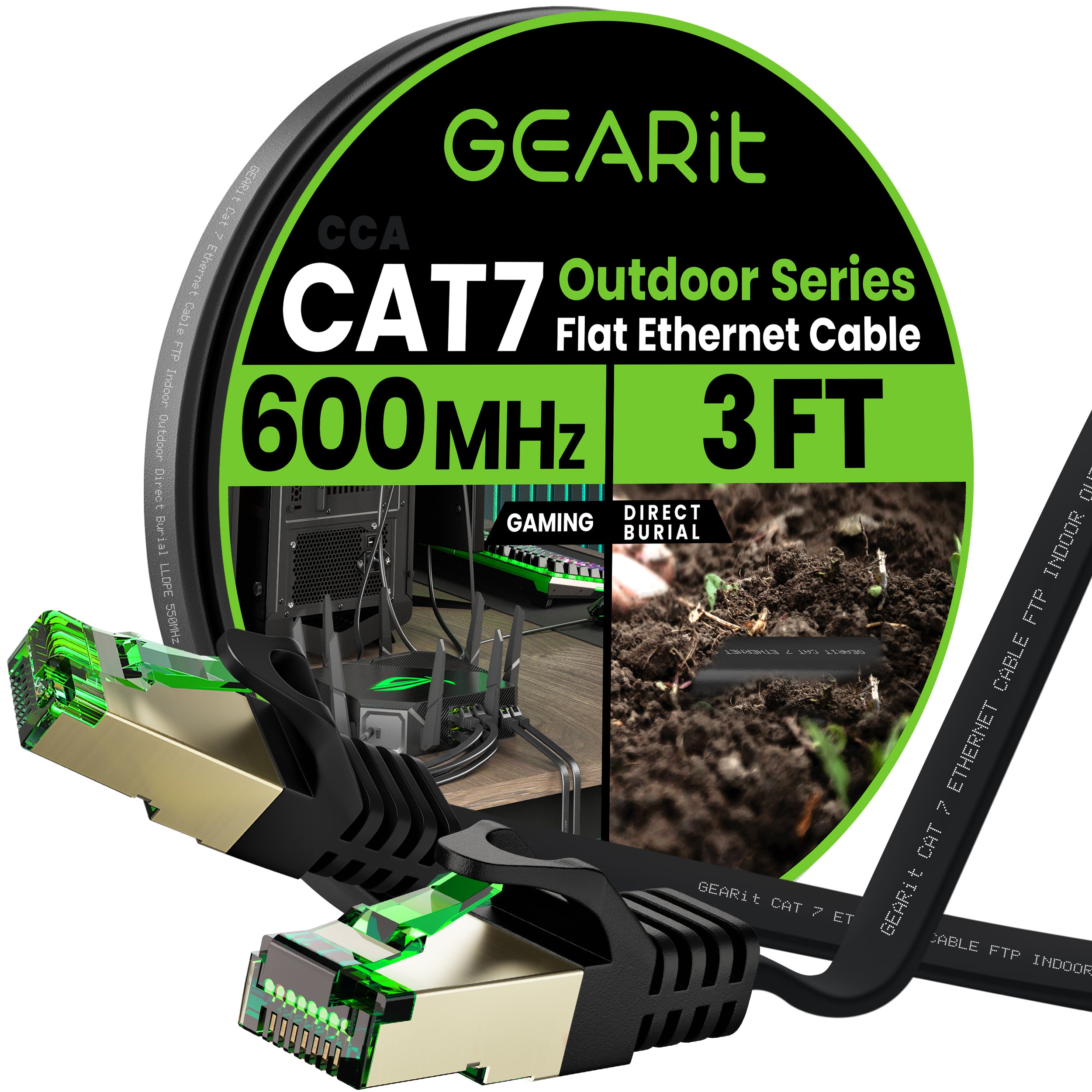 Cat7 Ethernet Cable 50 Ft – High Speed Flat Internet Cord – Black