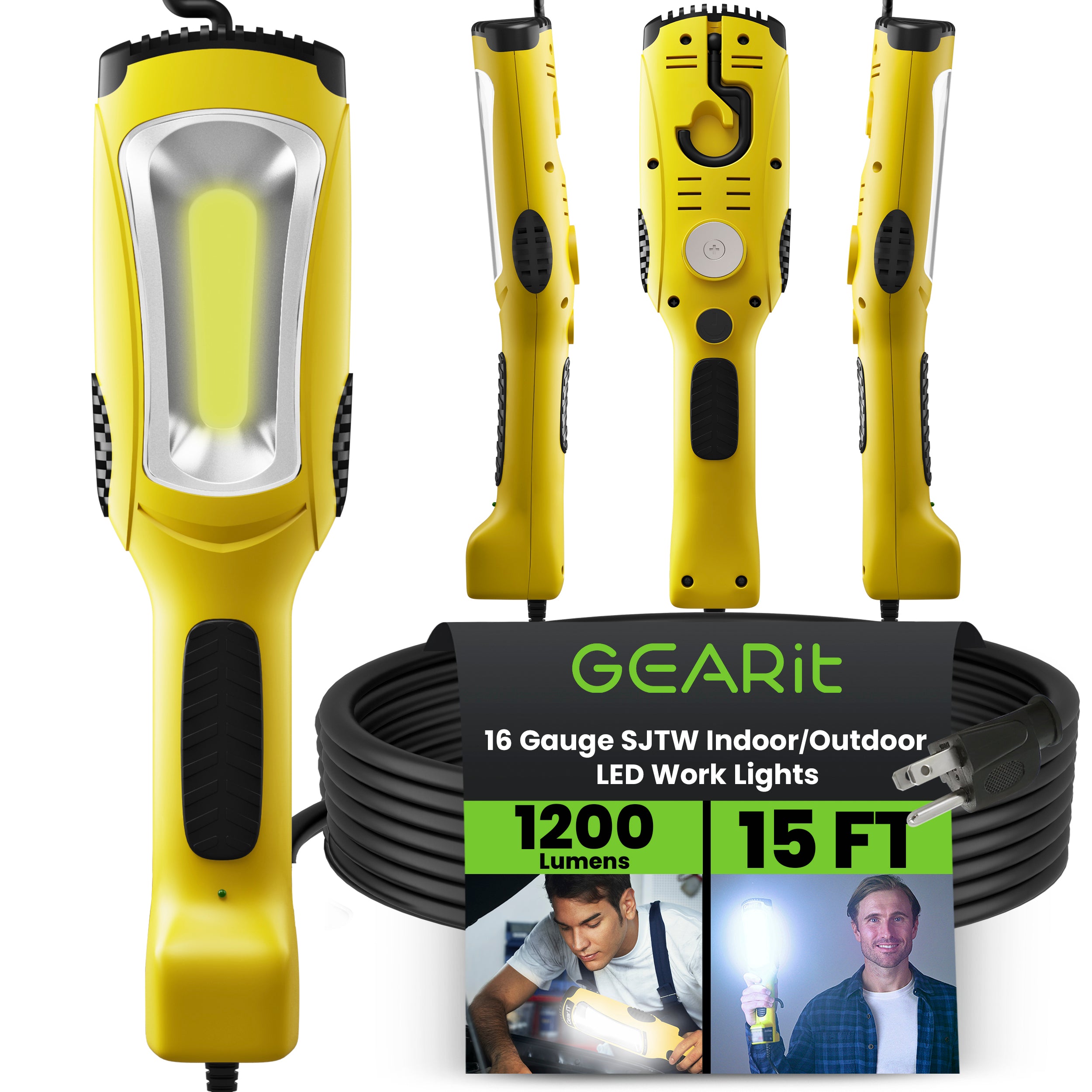 1200 Lumen COB LED Work Light with Long Extension Cable, Yellow