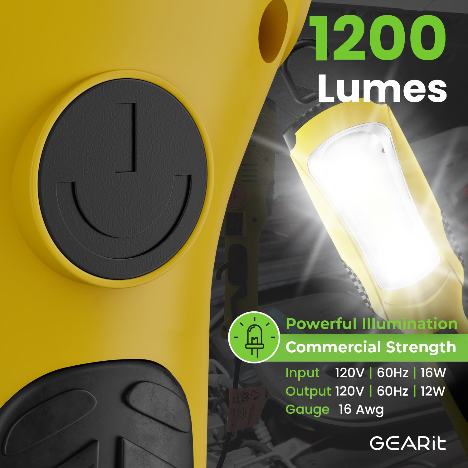 1200 Lumen COB LED Work Light with Long Extension Cable, Yellow
