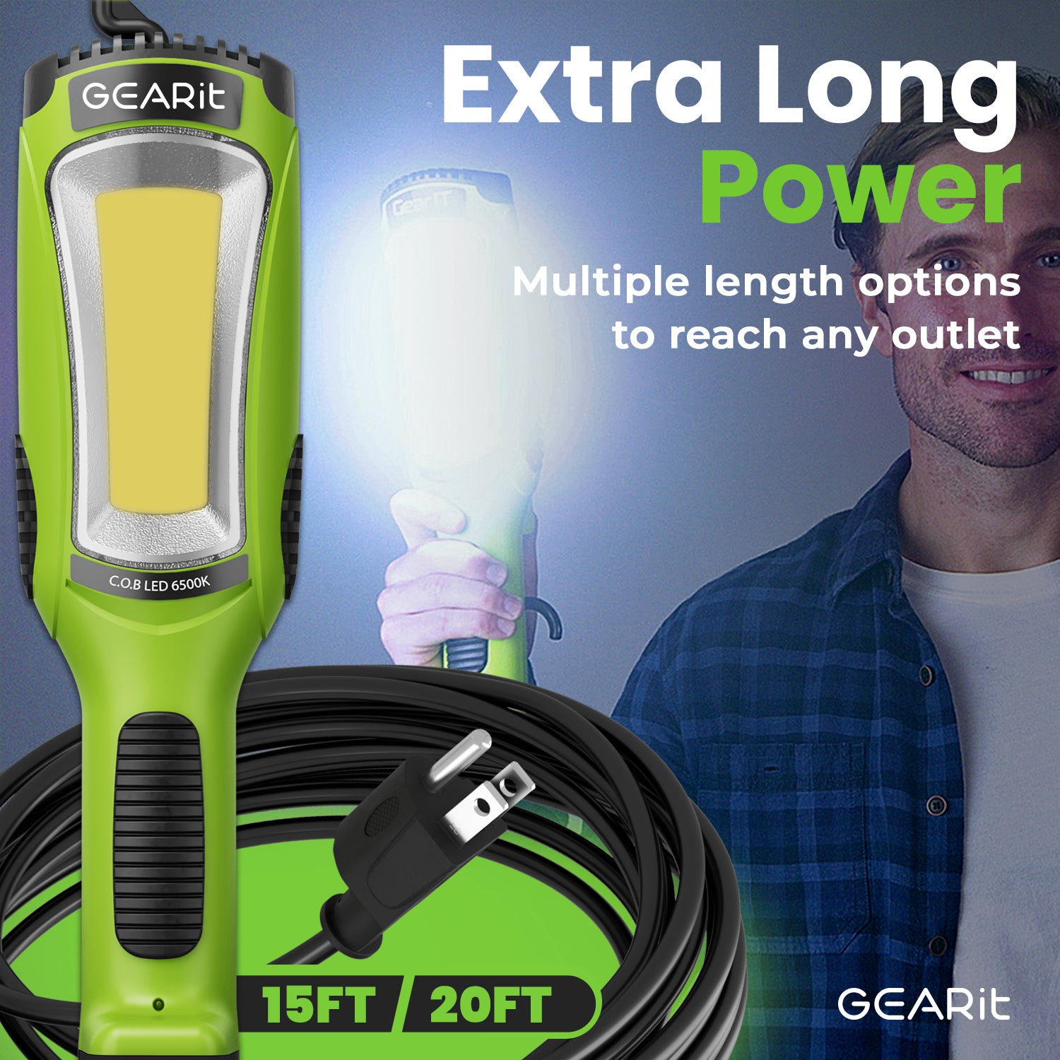 3000 Lumens COB LED Work Light with Long Extension Cable, Green