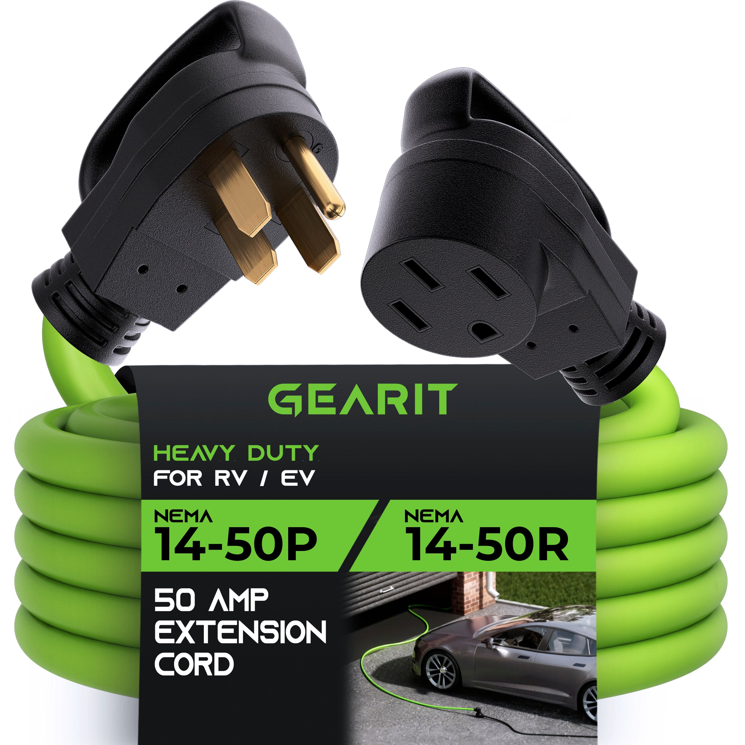 GearIT 50-Amp Extension Cord for RV and EV (15 ft) 4-Prong 250-Volt, Tesla Model 3/S/X/Y, NEMA 14-50P to 14-50R 6/3, 8/1 STW AWG