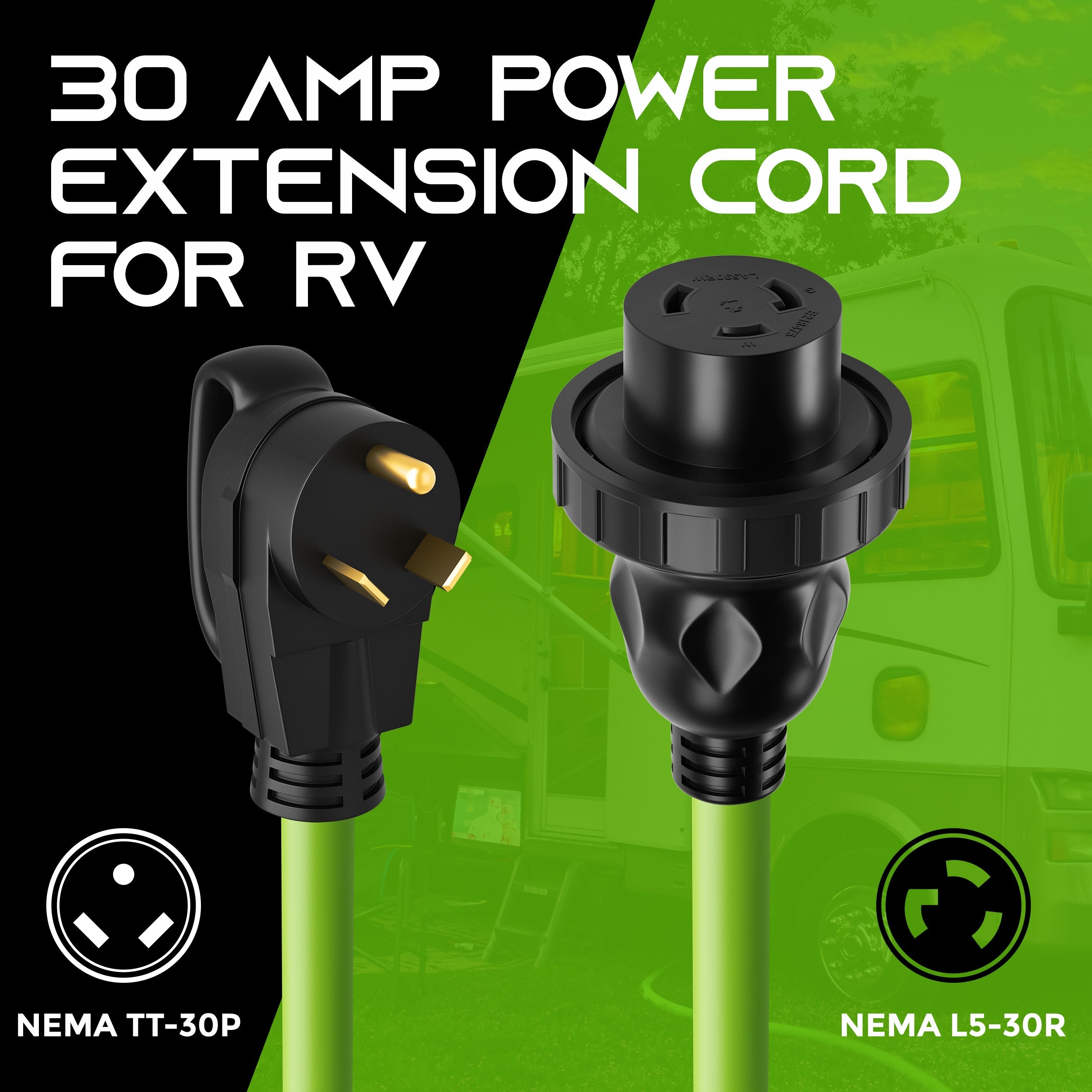 30 Amp NEMA TT-30P to L5-30R Power Extension Cord Adapter - Twist