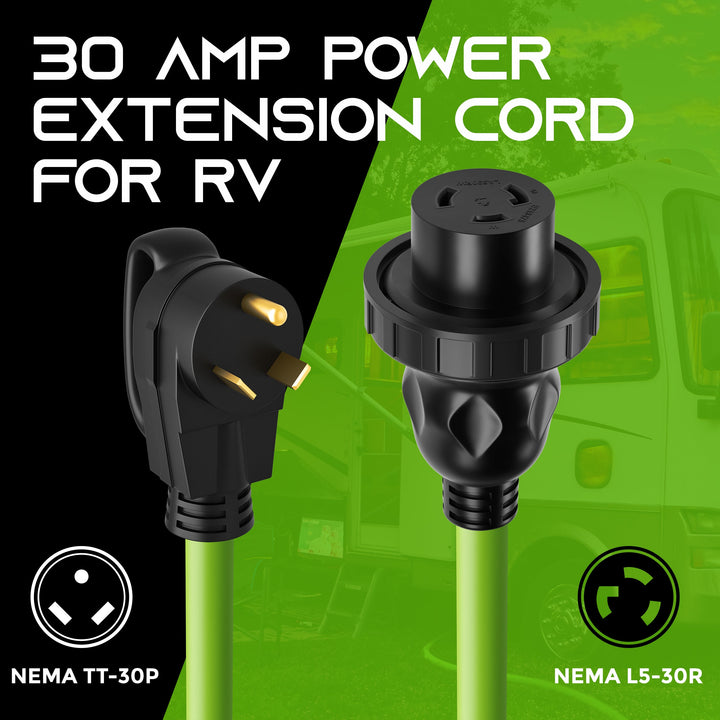 30 Amp NEMA TT-30P to L5-30R Power Extension Cord Adapter - Twist Locking STW 10AWG 3C - GearIT