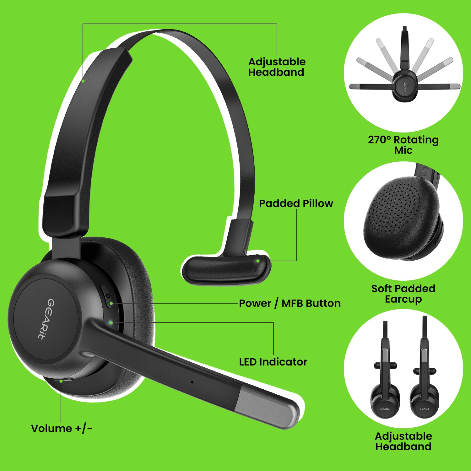 Ear Bluetooth Headset For Truckers TECKNET Trucker Over-Ear