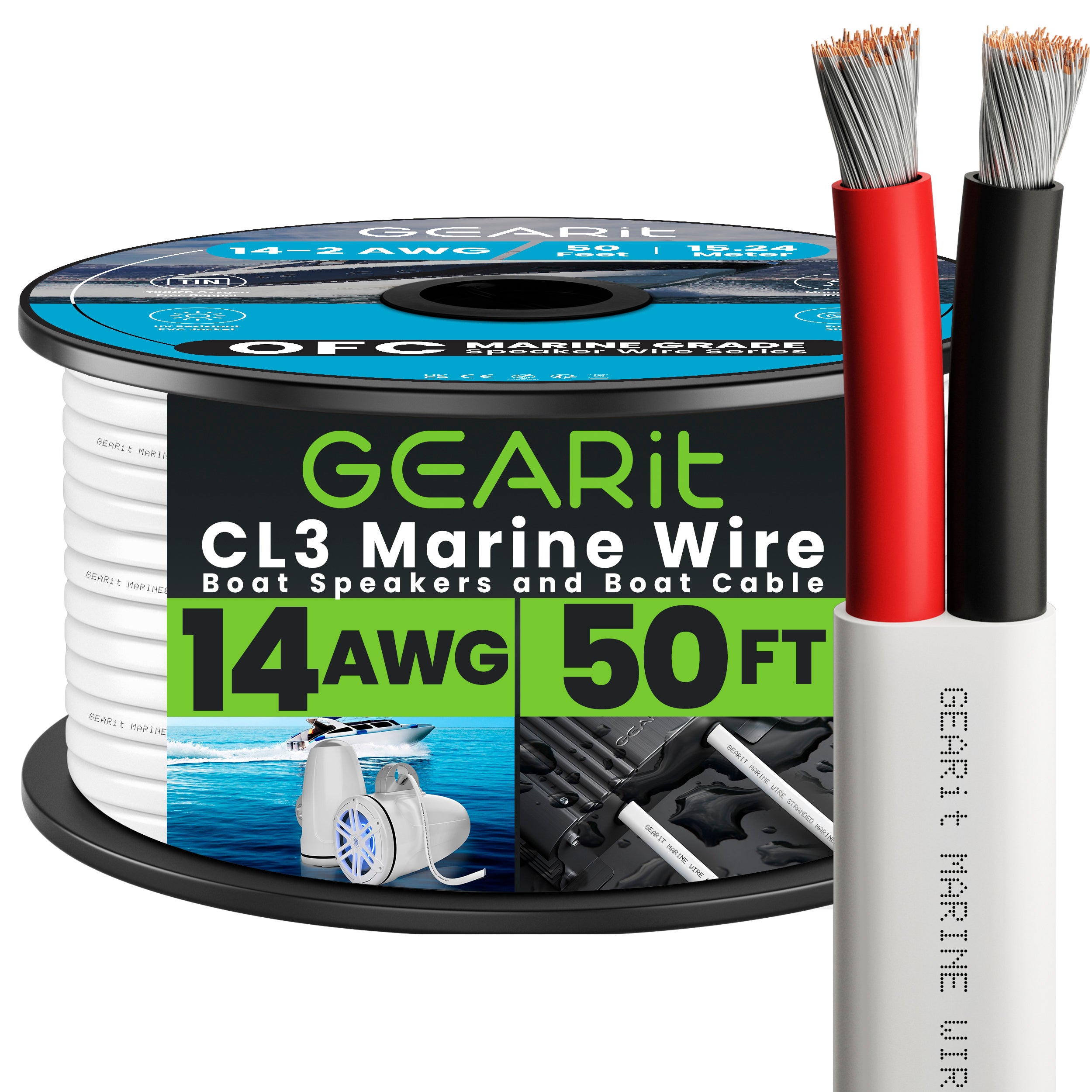 14/2 AWG OFC Marine Speaker Cable - Tinned Copper Wire - GEARit Cables Direct オンラインスピーカーケーブル 50フィート 14AWG 2導体 (14/2) CL3定格CCA (銅クラ