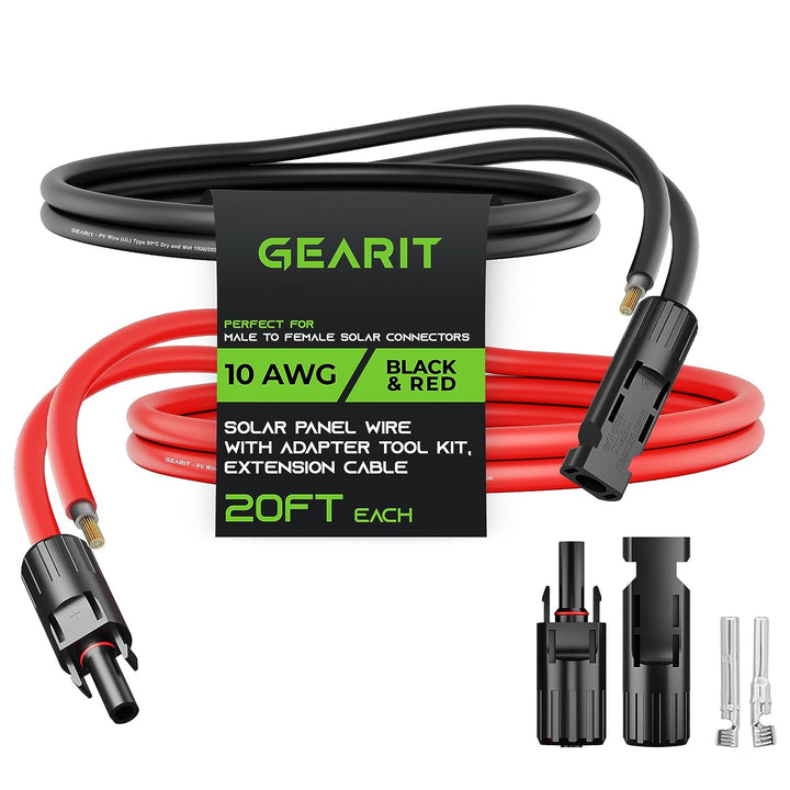 GearIT 10AWG Solar Panel Extension Cable - Solar Panel Wire with Adapter Tool Kit GearIT