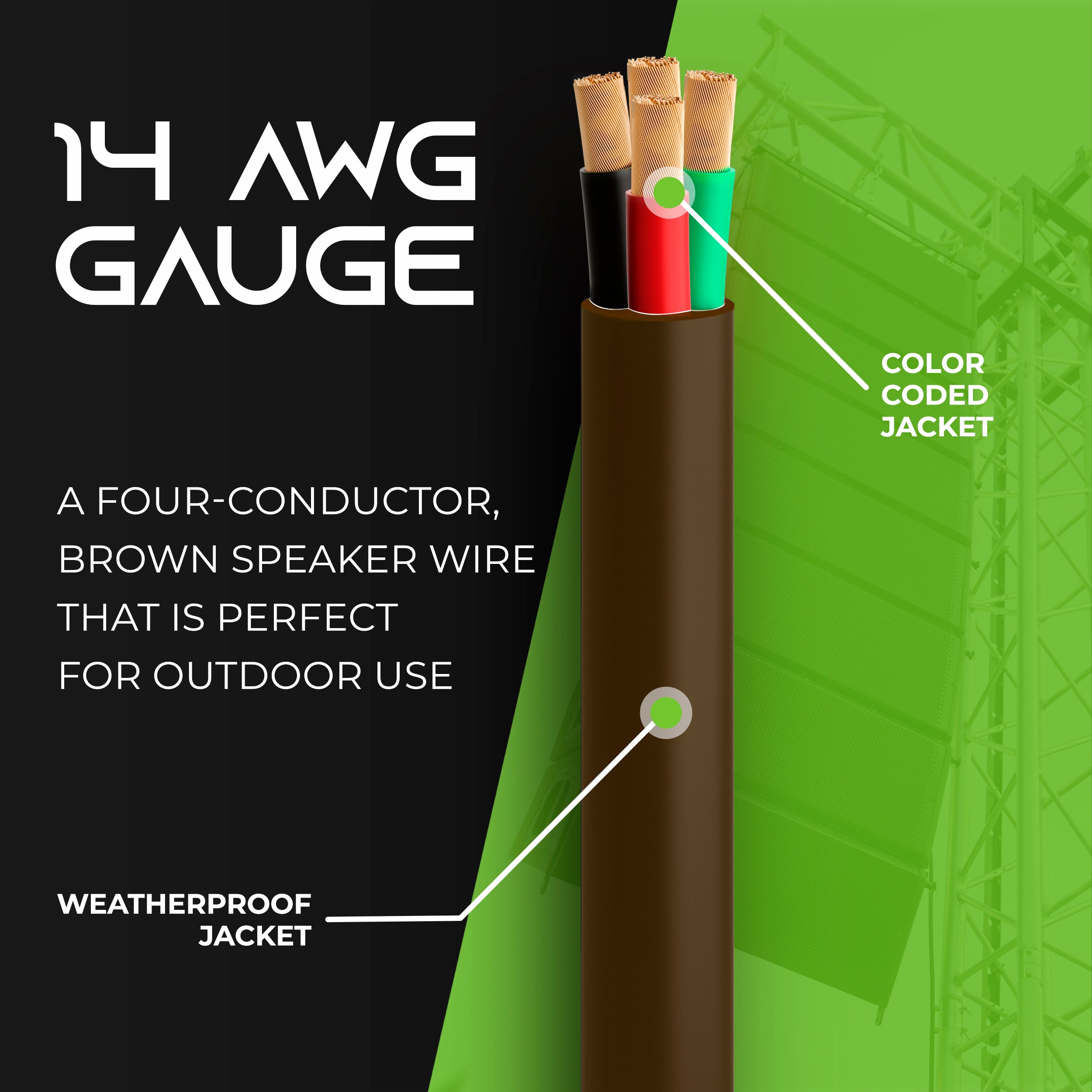 14/4 AWG OFC Outdoor Speaker Wire, Brown GearIT