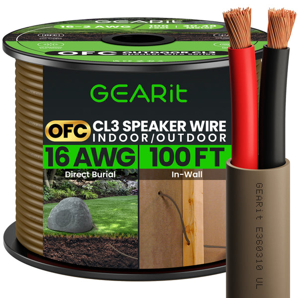 16/2 AWG OFC Outdoor Speaker Wire, Brown