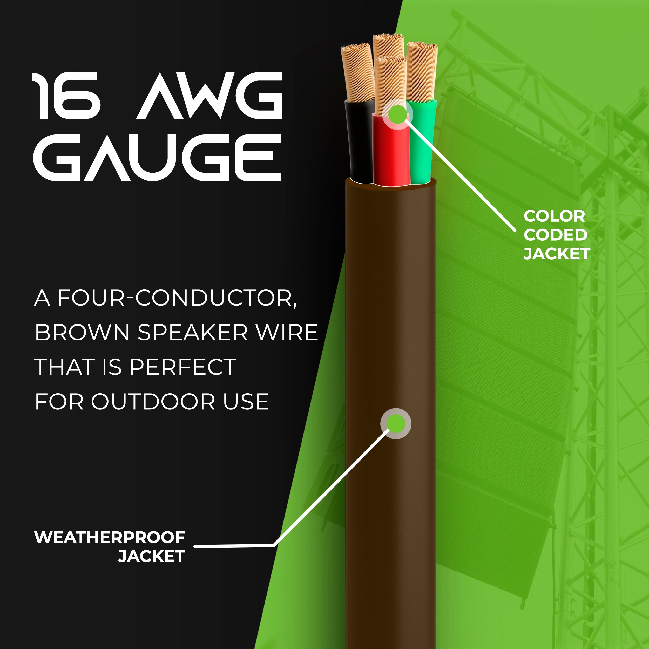 16/4 AWG OFC Outdoor Speaker Wire, Brown GearIT