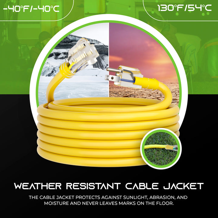 GearIT 10/3 Outdoor Extension Cord 100 Feet - SJTW - Weather Resistant - 10 Gauge 3 Prong, Yellow GearIT