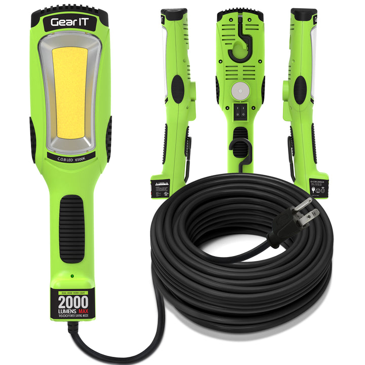 GearIT LED COB Work Light 2000 Lumen - 15ft Extra Long 16 Gauge SJTW Indoor/Outdoor Extension Cable, Green GearIT
