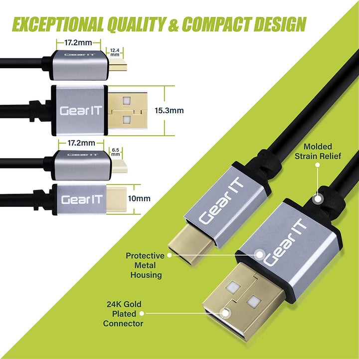 GearIT USB-C Cable, USB Type-C to USB-A 2.0 Male, Fast Charging USB Type-C to Type-A - www.gearit.com