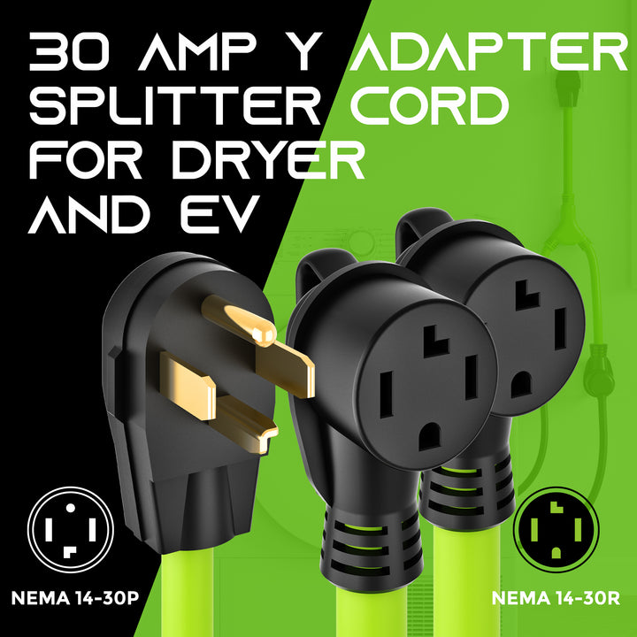 30 Amp NEMA 14-30P to Dual NEMA 14-30R Splitter Power Cord Adapter - 4 Prong STW 10AWG 4C - GearIT