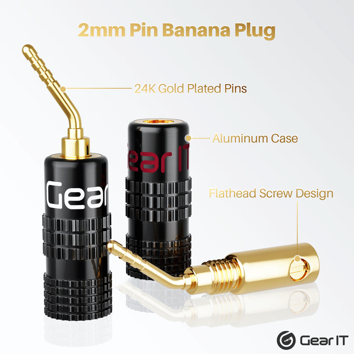 GearIT Speaker Banana Plugs - 2mm Pin Plug Screw Type - Gold Plated Connectors, 6 Pair 12 Pieces - GearIT