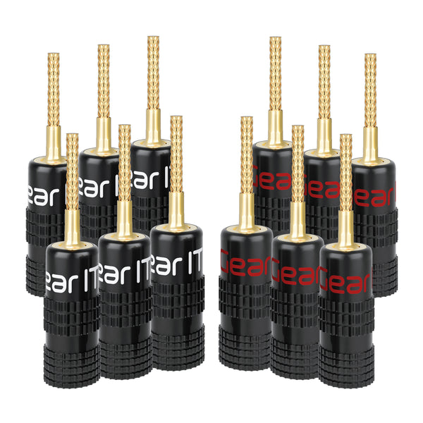 GearIT Speaker Banana Plugs - Flex Pin Plug Type for for Spring-Loaded Terminals - Gold Plated Connectors, 6 Pair 12 Pieces GearIT