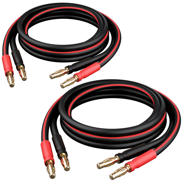 GearIT 2-Pack 14 AWG Speaker Cable with Banana Plugs Banana Wire for Bi-Wire Bi-Amp HiFi Surround Sound, Black GearIT