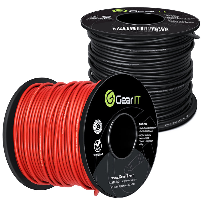 GearIT 10 Gauge Power Ground Electrical Wire Copper Clad Aluminum Single Conductor 2 Primary Colors GearIT