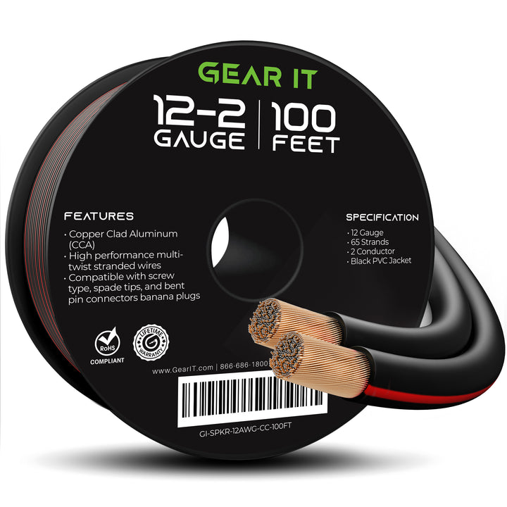 GearIT 12 Gauge Speaker Wire CCA - Copper Clad Aluminum - Home Theater, Car Speakers & More - GearIT