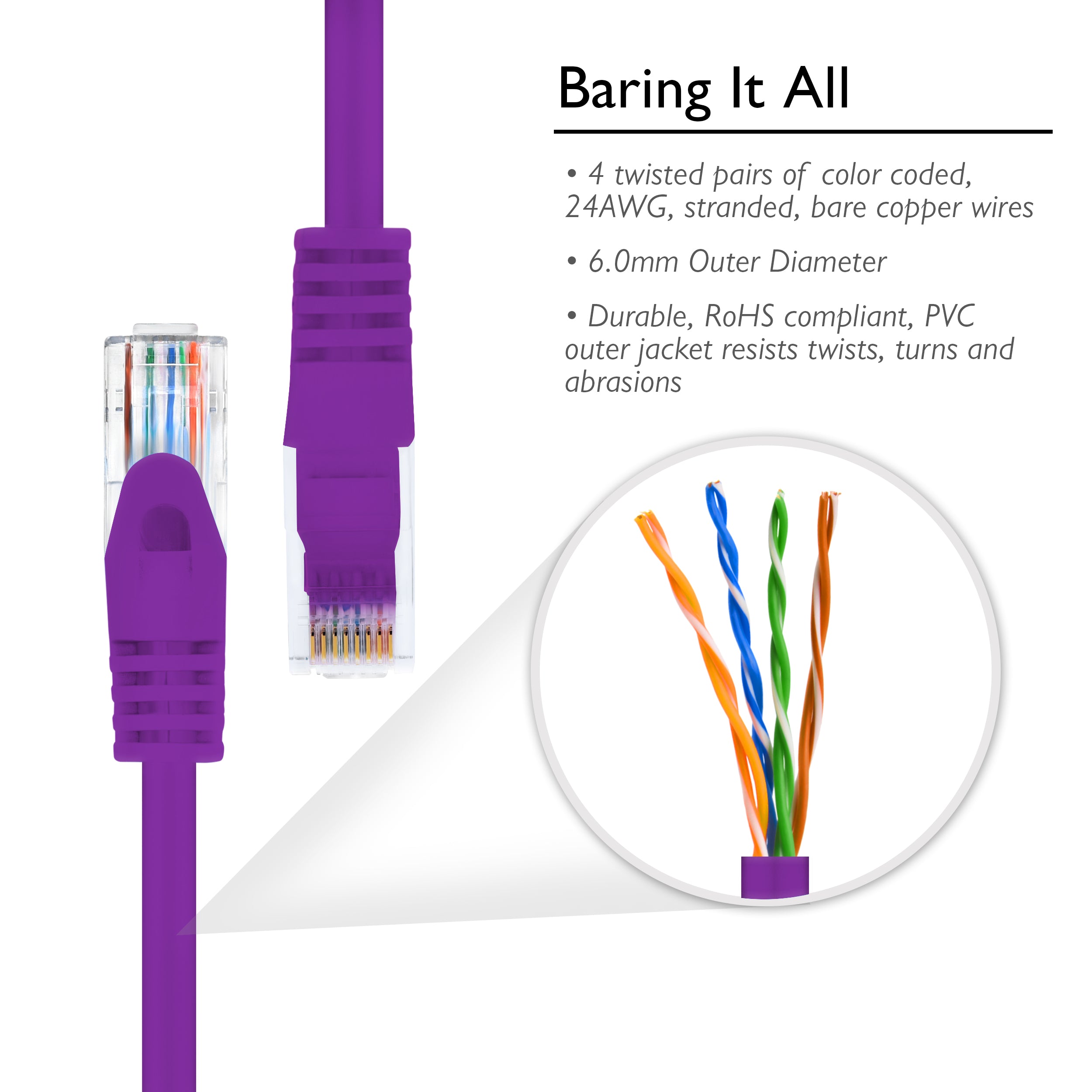 Flexible Soft Boot Cat6 Patch Cable, Purple GearIT