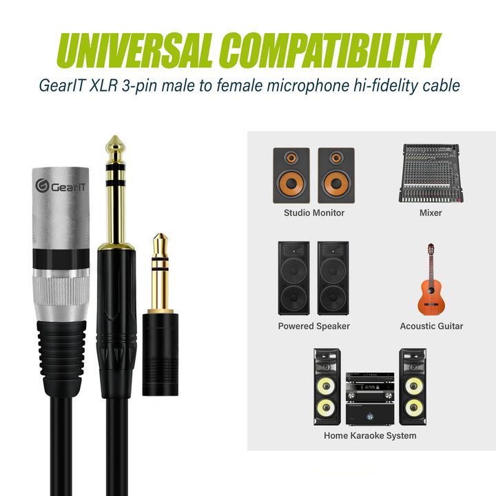 GearIT 1/4" (6.35mm) TRS to XLR Male Cable with 1/8" (3.5mm) Adapter - GearIT