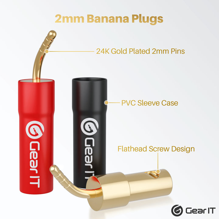 GearIT Speaker Banana Plugs - 2mm Pin Plug Screw Type - PVC Insulated Gold Plated Connectors, 6 Pair 12 Pieces - GearIT