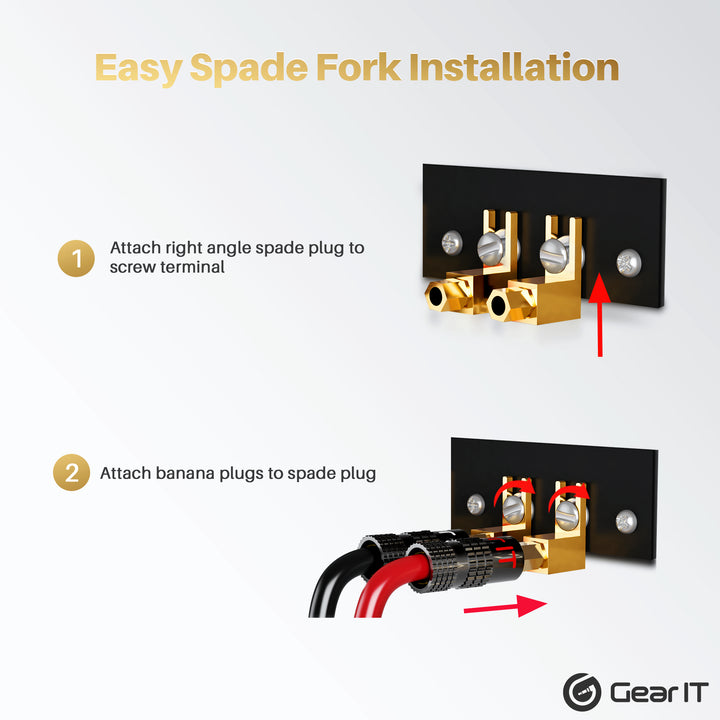 GearIT 4 Pairs Banana Plugs and 4 Pairs Right Angle Spade Plugs - Spade to Banana Plug Adapter, 8 Pairs 16 Pieces - GearIT