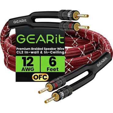 GEARit 12 AWG speaker wire with banana plugs 6 ft, red