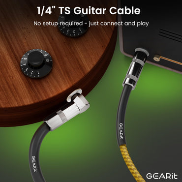 Right Angle to Straight 1/4 Inch Male to Male Guitar Instrument Cable, Yellow
