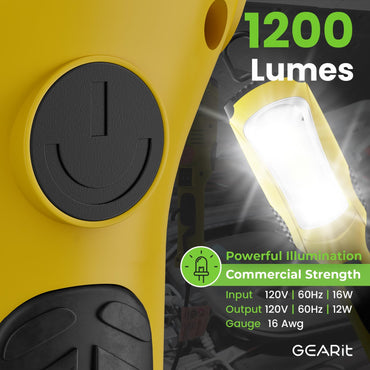1200 Lumen COB LED Work Light with Long Extension Cable, Yellow