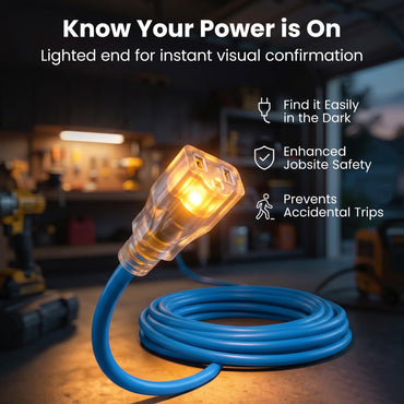 14/3 Outdoor Extension Cord 100 Feet - SJEOW - Extreme Weather Resistant - 14 Gauge 3 Prong, Blue