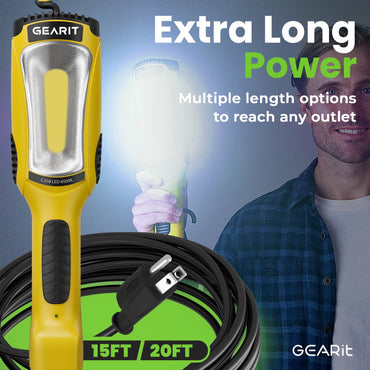 1200 Lumen COB LED Work Light with Long Extension Cable, Yellow