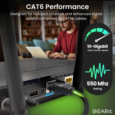 GEARit Ethernet Cable Cat 6 Internet Cable Cat6 Patch Cord Black Blue