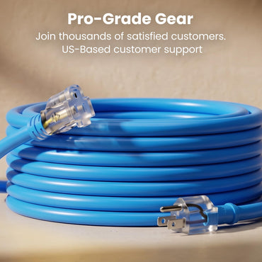 14/3 Outdoor Extension Cord 100 Feet - SJEOW - Extreme Weather Resistant - 14 Gauge 3 Prong, Blue