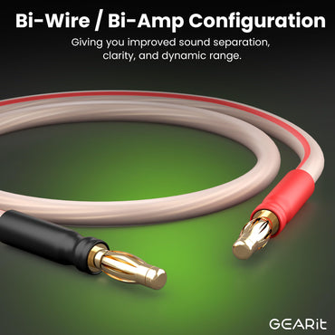 2-Pack 14 AWG Speaker Cable with Banana Plugs Banana Wire for Bi-Wire Bi-Amp HiFi Surround Sound, Clear