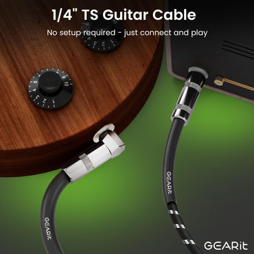 Right Angle to Straight 1/4 Inch Male to Male Guitar Instrument Cable, Black
