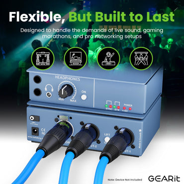 GEARit Shielded Cat6 EtherCON Cable – Locking RJ45 Ethernet for Pro Audio, Dante, DMX & Stage Lighting, Black or Blue, 3–300 ft