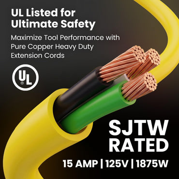 12/3 SJTW Outdoor Extension Cord Yellow, 100 Feet