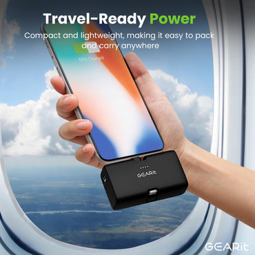 GEARit 5000 mAh Mini Power Bank with Built-in USB-C & Lightning Connectors