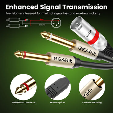 XLR Male to Dual 1/4 inch Cable Splitter Adapter Cord TS Mono Stereo