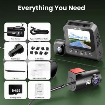 GEARit 3-Channel 4K Dash Cam - Front, Inside & Rear with GPS & Night Vision, 64GB Included