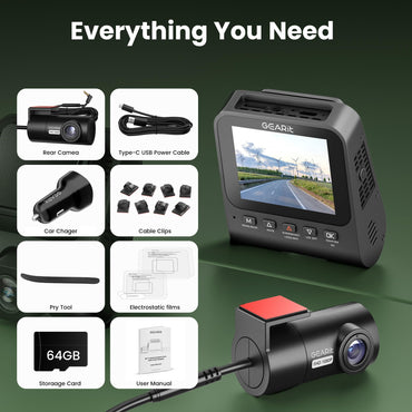 GEARit 4K Dual Dash Cam Front & Rear with WiFi GPS Night Vision 64GB Included