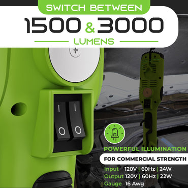 3000 Lumens COB LED Work Light with Long Extension Cable, Green