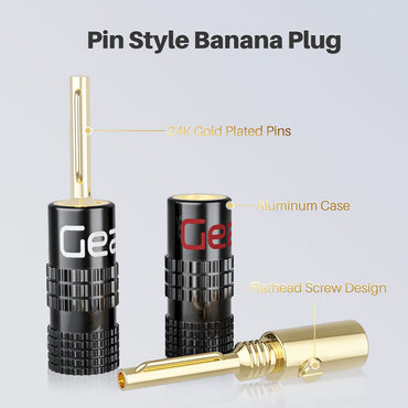 Pin style banana plug with gold-plated pin and screw design