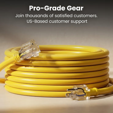 GEARit SJTW Outdoor Extension Cord – 10, 12, 14 & 16 Gauge, 25–100 ft, Lighted End, ETL Listed, Yellow
