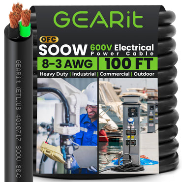 Conductors_3-Conductor | GEARit 8/3 AWG SOOW portable power cable 100 ft, 600V